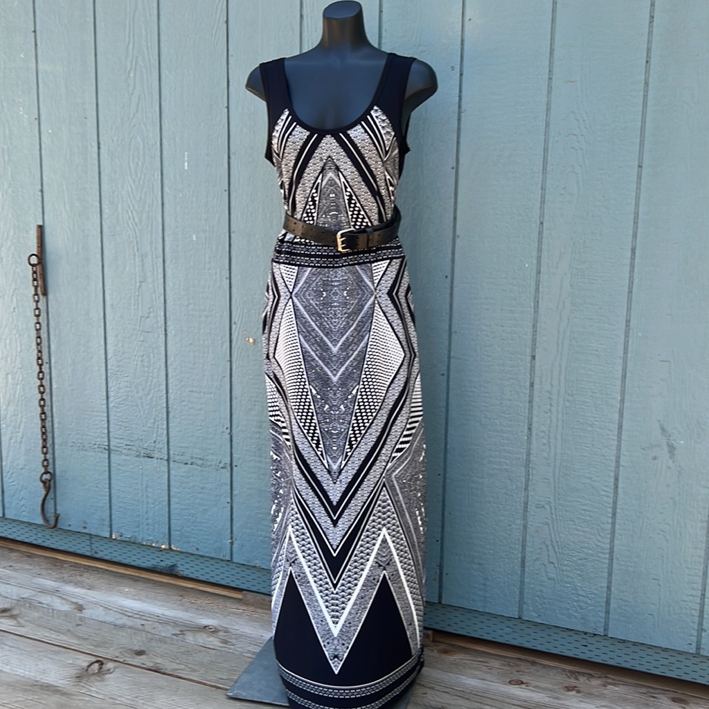 Calvin Kline Nwot Sleeveless Maxi Dress Black And White Geometric Design Size M